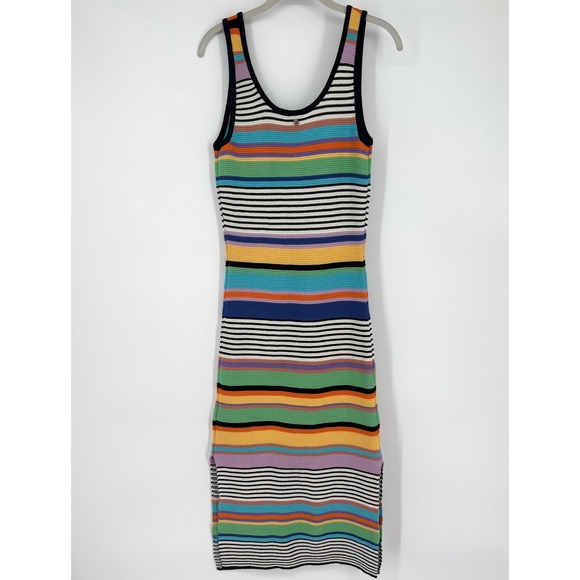 Roxy Sunshine Bouquet Crochet Midi Dress Sz XS Rainbow Stripe Tank Beach Surf - Picture 9 of 15